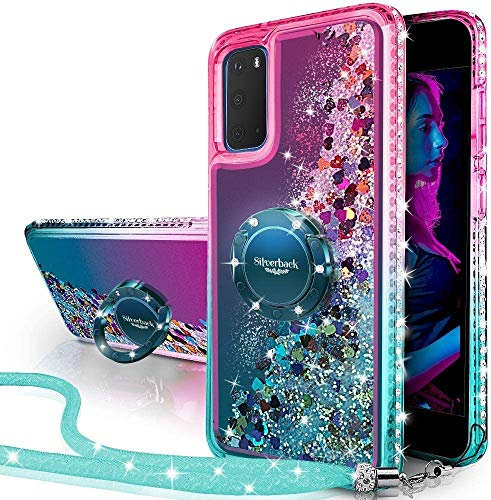 Miss Arts für Galaxy S20 5G Hülle, [Silverback] Mädchen Glitzern Handyhülle Hülle mit Ringständer, Cover Silikon Flüssigkeit Clear Schutzhülle für Samsung Galaxy S20 5G -Grün