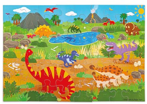 Bigjigs Toys Dawn of the Dinosaur Puzzle, 48 Piece Wooden Floor Puzzle | Colourful Dinosaur Giant Wooden Jigsaw, Educational Puzzle Gift for Kids, Age 2+