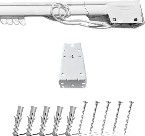 Ausziehbare Gardinenschiene aus weiß lackiertem verzinktem Stahl, Anpassbare Öffnung mit Kordel, Gardinenschiene für Decke oder Wand mit Halterungen, Schiebegardine (VON 76 BIS 122 CM)