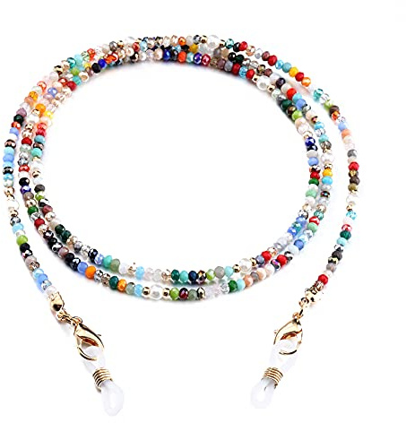 humlbird Mask Lanyard Eyeglasses Chain Healing Crystal Beaded Sunglasses Chains with Pearl for Women, Colorful