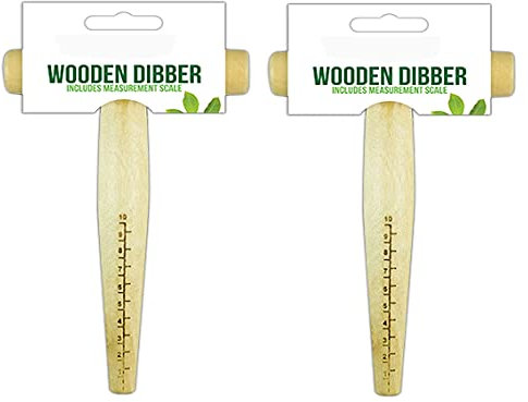 SKYTE® 2x 8 Wooden Measurement Dibber Plant Seed Utensil Planting Durable Natural Wood Garden Dibber Seed Bulb Flower Depth Planting Gauge T Handle Measuring Tool