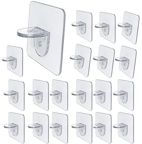 YUYEJIAYE Self Adhesive Shelf Brackets, 20Pcs L-Shaped No Drill Supports for Wardrobe & Cabinet - Sturdy Clear Shelf Organiser Pegs for Closet, Bookcase, Kitchen & Bathroom (7 * 7cm)