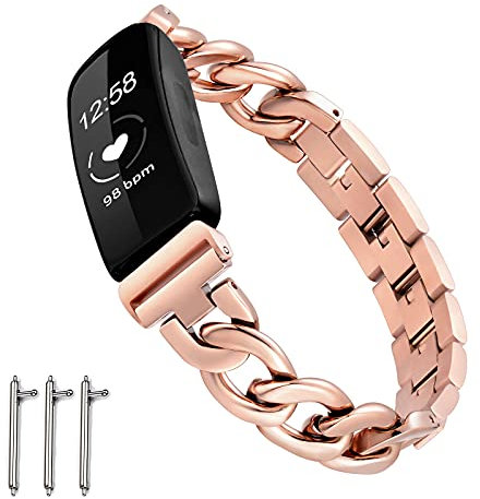 Dilando Chain Metal Link Bands Compatible with Fitbit Inspire 2 Bands Women Adjustable Stainless Steel Wristband Bracelet Accessories Replacement Strap for Inspire 2 Rose Gold