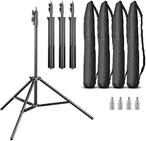 Walimex pro FT-8051 4er Set Lampenstativ 260cm - Lichtstativ mit Federdämpfung, Höhe max 260 cm, 5 kg Traglast, Aluminium, für Fotografie Studio Outdoor, mit Tasche und Adapter,