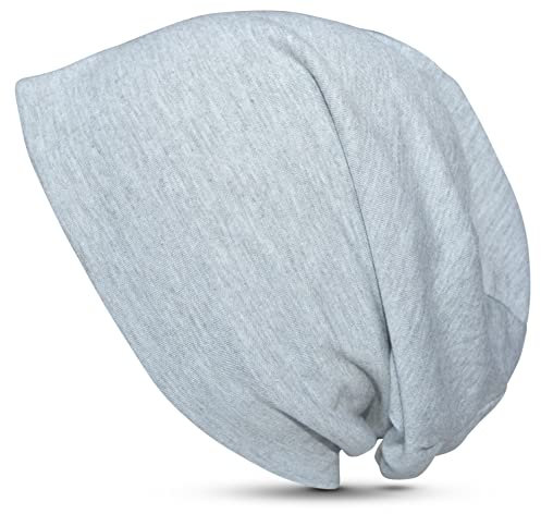 thb Richter Mütze Zweilagig Slouch Beanie Jersey Longbeanie Cap mit Streifen Weich Leicht gestreift Stretch für Damen/Herren/Junge/Mädchen (Uni-Silbergrau)