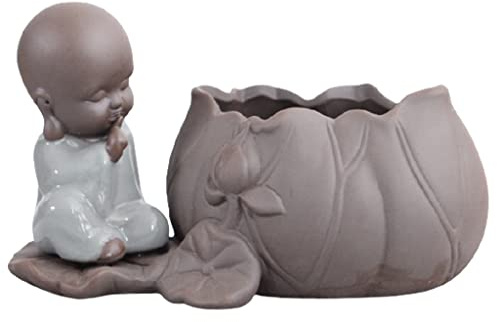 WYDM Keramische Buddha-Statue, reizende Buddha-Statuen Heimdekoration Mini-Vase, Kleiner Mönch-Desktop Buddha-Dekor Blumen-Topf-Ornamente (Color : C)