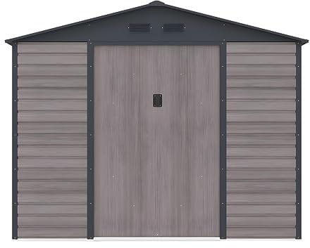 Vente-unique-Abri de Jardin métal en Acier galvanisé Effet Bois Gris 5,40 m² - ADELMO