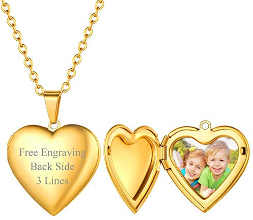 FOCALOOK Damen personalisiert Fotoanhänger Kette 18k vergoldet einfach Herz Medaillon zum Öffnen Frauen Mädchen Minimalistische Bilder Amulett Schmuck für Muttertag Valentinstag