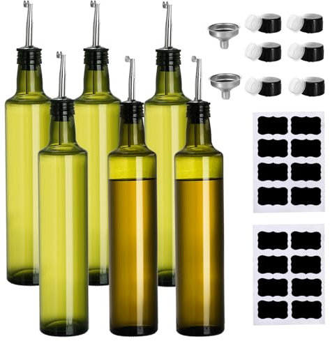 Frcctre 6 Pack Glass Olive Oil Dispenser Bottles, 17 Oz Oil and Vinegar Cruet Set With Spouts, Olive Oil Carafe Decanter for Kitchen - Dark Green