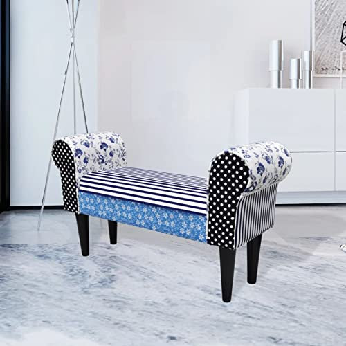 MOONAIRY Bank, Küchensitzgruppe, Essbank, Esszimmerbank, Sitzbank, für Esszimmer, Wohnzimmer, Flur, Patchwork Blau & Weiß