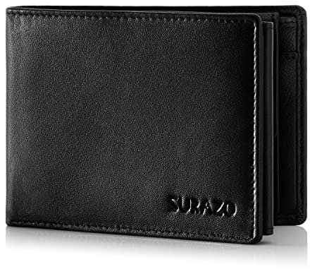 SURAZO® Leder Geldbörse Herren Groß viele Kartenfächer | Echtleder Portmonee Geldbeutel für Männer | 15 Fächer [RFID Schutz] [mit Münzfach] Vintage Brieftasche Flip Card Wallet Portemonnaie (Schwarz)