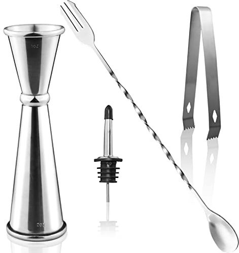 Jigger Doseur Cocktail Double Doseur de Liqueur en Acier Inoxydable Japonais Style Mesure de Bar avec Cuillère à Cocktail Verseurs pour Bar Maisons Fête Boisson Vin