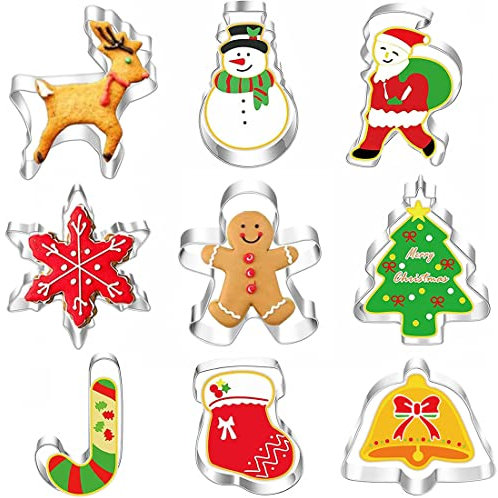 Ventdest Ausstechformen Weihnachten, 9 Stück Plätzchen Ausstecher Weihnachten aus Edelstahl, Linzer Keksausstecher Weihnachten für Fondant, Plätzchen, Kekse, Gingerbread