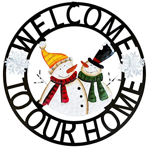 Welcome to Our Home Rustikale Metall-Schneemänner zum Aufhängen, Willkommensschilder, Wanddekoration, Haustür, Kränze, Garten, Zaun, Terrasse, Veranda, Hof, Winter, Weihnachten, Urlaub, Innen- und