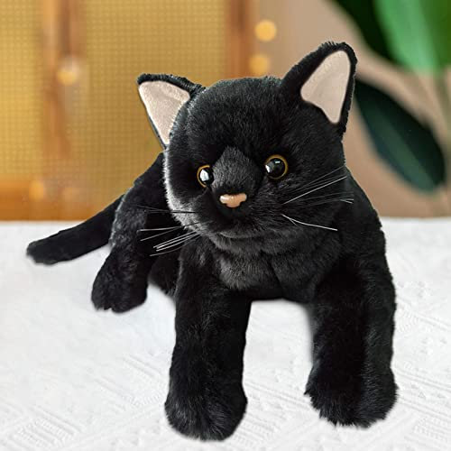 Schwarze Katze Plüschtiere | 12'' Schwarze Katze Stofftier | Simulation Katze Kuscheltier Kissen für Kinder | Niedliches Plüsch-Kätzchen-Kuscheltier für Mädchen und Jungen, Geburtstagsgeschenke