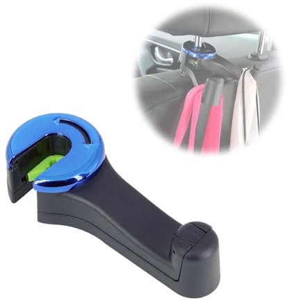ViWaVee 2 in 1 Kopfstützenhalterung Auto Haken mit Handyhalterung, 360° Heckhaken Autositze für Tasche, Geldbörse, Stoff, Lebensmittel, Rücksitz Auto Organizer, Handtaschenhalter Auto (Blau-1 Pack).