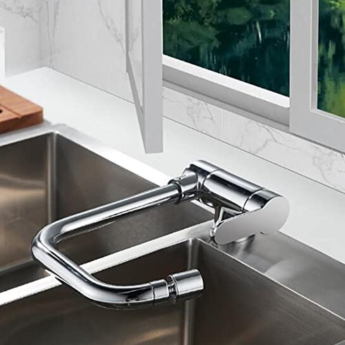 Mischbatterie Küche Vorfenster, Wasserhahn Küche Klappbar Vorfenster Messing Wasser Kalt und Heiß Dual Mode Schwenkbar Vorfenster Küchenarmatur Chrom