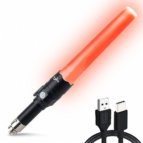 AULITE Small Safety Wand Flashlight for Traffic,Car,Emergency | Cigarette Lighter & USB C Rechargeable Torch with Seat Belt Cutter