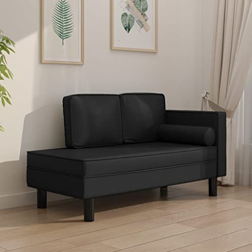 ZQQLVOO Schlafcouch zum Wohnzimmer Möbel für das Wohnzimmer Chaiselongue mit Kissen und Nackenrolle Schwarz Kunstleder fürs Wohnzimmer Schlafzimmer Heimkino