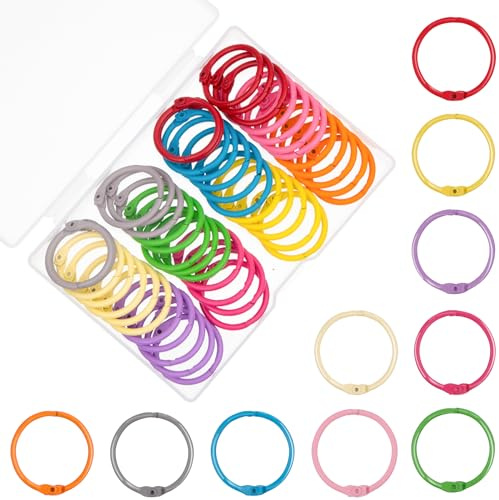 AKONEGE 100Pcs Binder Rings 25mm/1 Inch Multicolor Loose Leaf Book Rings for Index Cards Flash Cards, Binding Rings for Papers Keyrings, Metal Ring Binder Clips for School, Office, Home -10 Colors