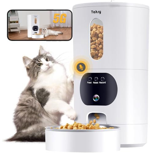 Comederos automáticos para gatos con cámara 5G: WiFi, fácil de limpiar, temporizador inteligente, dispensador de alimentos para perros, función de memoria de audio de 2 vías, alimentador para