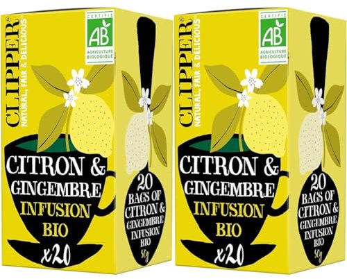 CLIPPER - Infusion Bio - Citron & Gingembre - 20 Sachets d'Infusion Bio - 2 paquet