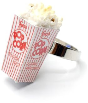 Miniblings Popcorn Tüte Ring Fingerring Kino Snack Puffmais Pop Corn weiß rot - Handmade Modeschmuck I Fingerring mit Motiv I verstellbar one Size