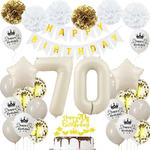 Geburtstagsdeko 70 Beige Gold, Luftballons 70 Geburtstag Frau Mann, Deko 70. Geburtstag Luftballons, Beige 70. Dekorationen, Sandweiß 70 Jahre Geburtstagsdeko