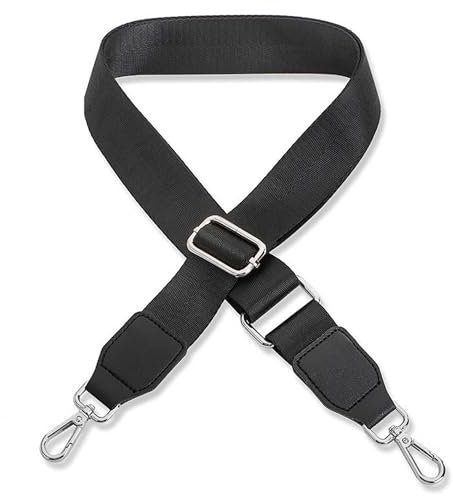 Schultergurt für Handtasche Laptoptasche - Schwarz [Metallfarbe: Silber] - Länge verstellbar 89-142 cm - Breite 3,8 cm - Ersatz Gurt Band Schulterriemen Strap Umhängegurt für Laptoptasche