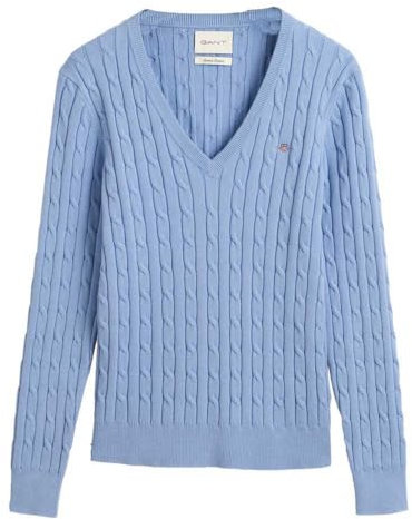 GANT Damen Stretch Cotton Cable V-Neck Pullover, Clear Sky, X-Large
