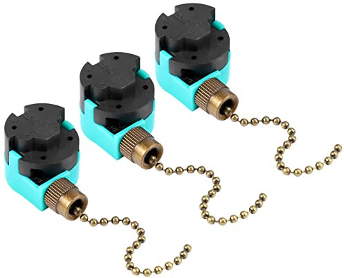 GRARRO Paquete de 3 interruptores de ventilador de techo 3 velocidades 4 alambre oído ZE-268S6 ventilador de tracción cadena interruptor regulador de velocidad