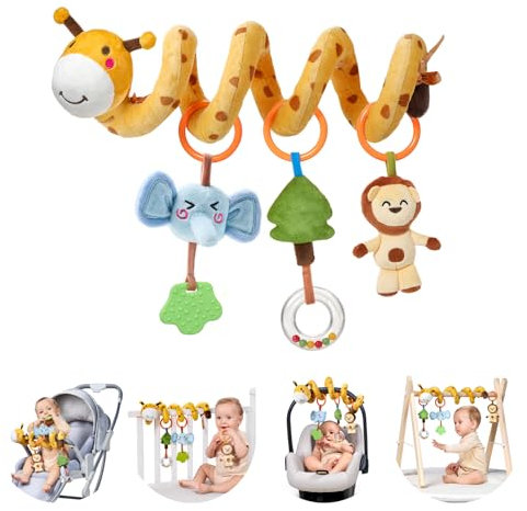 Giraffe Spirale Kinderwagen Spielzeug für Babys,Kleinkind Autositz Kinderbett Kinderwagen Hängend Spielzeug,Neugeborenes Plüsch Rassel Spielzeug Geschenk für Jungen Mädchen 0 3 6 9 12 Monate