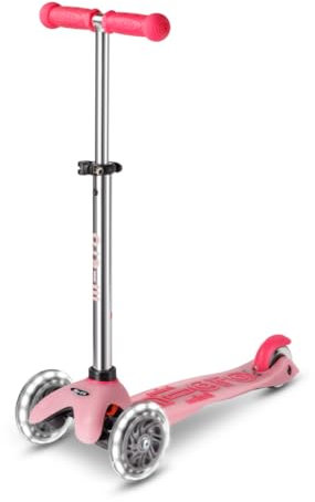 Micro® Mini Deluxe Glow LED-Scooter mit 3 Rädern für Jungen und Mädchen, Plattform, Griffe und Bremse, die im Dunkeln leuchtet, Räder mit LED-Licht, sehr leicht, höhenverstellbarer Lenker, 2-5 Jahre