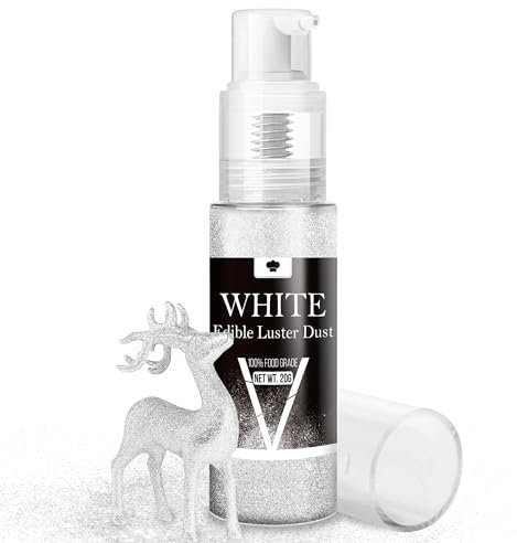 Edible Glitter Spray - 20g Luster Dust Edible Glimmer Powder for Sparkling Cocktails, Cake, Cupcakes, Wine, Beverage - Food Grade Shimmer Dust Powder for Baking, Drinks, Cookies Decoration (White)
