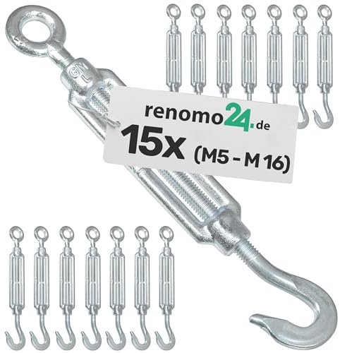 Renomo24-15x Spannschloss M12 Haken-Öse aus Stahl galvanisch verzinkt nach PN-EN 1993-1-11