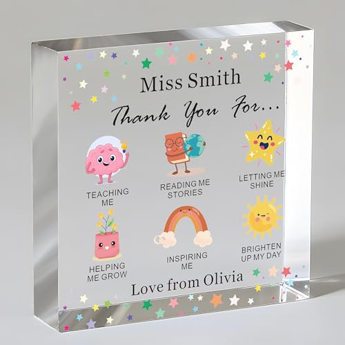 Personalised Teacher Gifts Thank You Teacher Gifts for Women Men Acrylic Plaque Teacher Appreciation Gifts Thank You Gift for Teacher Tutor Teaching Assistant End of Term Gifts(Design 3)