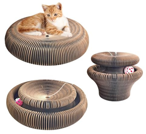Leisuremix Magic Organ Cat Scratching Board 36cm lang, Katzenspielzeug Selbstbeschäftigung aus Pappe mit Glockenball für Katzen, Katzenzubehör Indoor