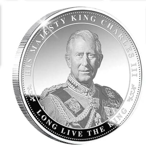 QYZXTH 1 Stück Der König von England Charles III. Versilberte Gedenkmünze Set In Halter Uk Royal Challenge Schlüsselanhänger Souvenir Geschenk-Silber