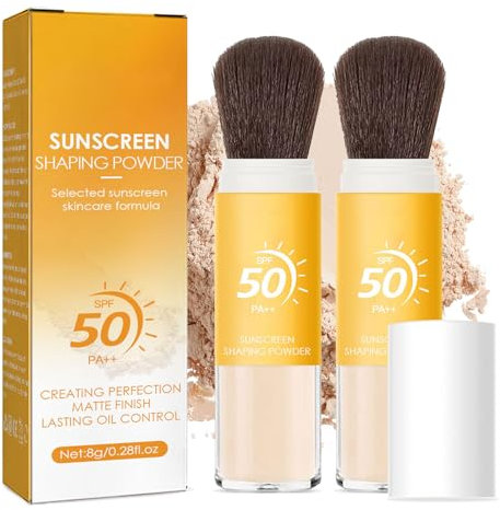 Mineral Sunscreen Setting Polvere – SPF 50 Oil Control Matte Finish Loose Polvere Makeup – Impermeabile leggero traspirante naturale trucco – Con spazzola, per tutti i tipi di pelle (2 pezzi)