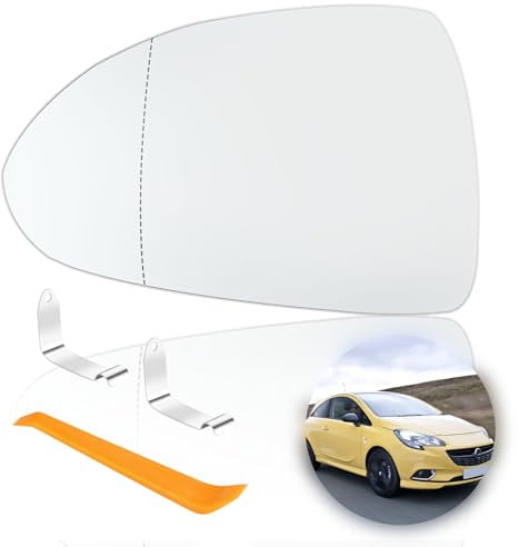 Cristal de espejo reemplazar para Opel Corsa D 07.2006-08.2014/Corsa E 09.2014-06.2019 Calentable Retrovisor exterior ajustable adecuado lente de marcha atrás espejo cristal marcha atrás (Lzquierda)