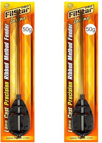 PRO FILSTAR Inline Long Cast Method Feeder Set 2 x 50g Futterspender - Ribbed Futterkorb - Karpfen Angeln Montage - Karpfenangeln Zubehör – Carp Fishing - Grundangeln - Angelnzubehör für Feederrute