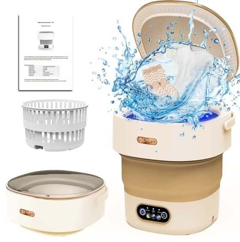 Portable Washing Machine, 15L 2 in 1 2kg Mini Washer with Deep Cleaning of Underwear, Baby Clothes, Socks and Small Item, Lavadora Portatil Suitable for Apartments, Dorm, Camping, Hotel, Khaki