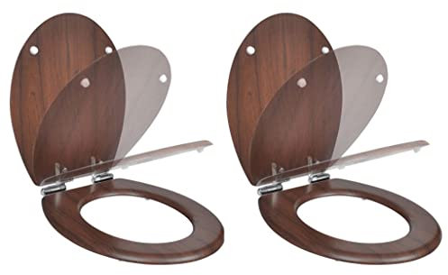 GLETSF Toilet Seats with Soft Close Lids 2 pcs MDF Brown.