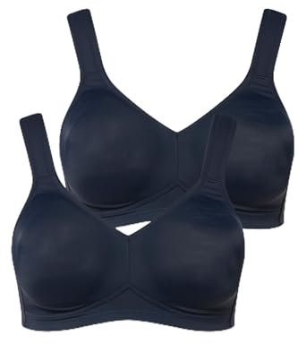 Ulla Popken Damen Mikrofaser-BH, 2er-Pack, Ohne Bügel, Vorgeformte Cups BH, Nachtblau, 130B EU
