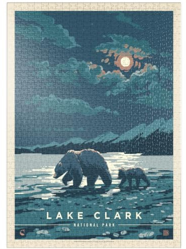 MyPuzzle Lake Clark National Park: Moonlighting, Vintage Poster - Premium 1000 Teile Puzzle - MyPuzzle Sonderkollektion von Anderson Design Group