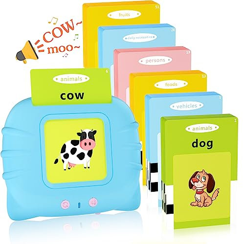 Talking Flash Cards with British English, 224 Words Flashcards Learning Reading Machine, Early Educational Toys Interactive Gift for 2 3 4 5 6 Years Old Baby Boys Girls - Blue