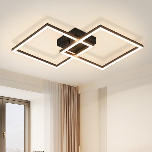 Homefire Deckenlampe LED Deckenleuchte Schlafzimmer - 24W Wohnzimmerlampe Schwenkbar Modern Design Küchenlampe 3000K Warmweiß Flur Schwarz Eckig Deckenleuchten für Küche Wohnzimmer Esszimmer