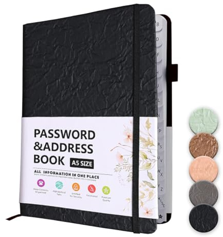 WWYSSZ Libreta de Contraseñas, Cuaderno de Contraseñas de Tapa Dura, Marrón | B6 Libreta Alfabética para Organizador Logbook de Tapa Dura, Para Registro de la Información de Acceso a Internet, 13 X 19 cm