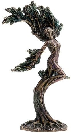 SIGNES GRIMALT Statue Griechische Göttin Nymphe, Meliae und Baum des Lebens, Antik-Line, Höhe 25 cm