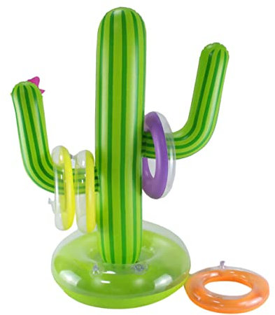 POPETPOP Family-friendly Inflatable Cactus Ring Toss 62cm Green Easy to Carry Store Skittle Game
